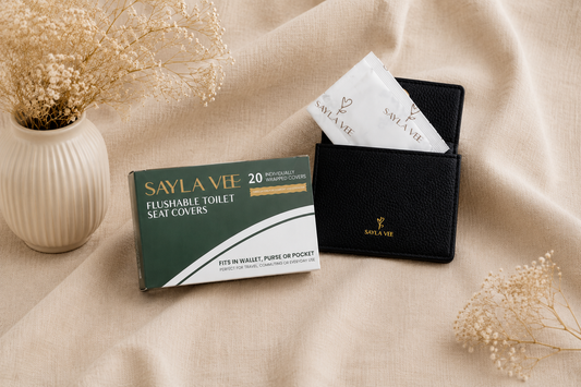 Sayla Vee Departure Duo - leather travel wallet with flushable toilet seat covers