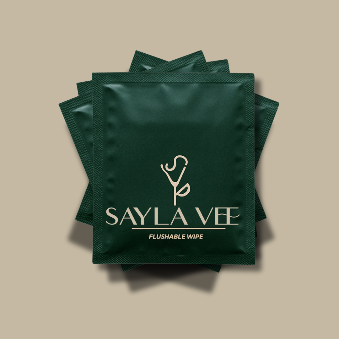 Sayla Vee flushable travel wipe size chart, 8 by 6 inches unfolded