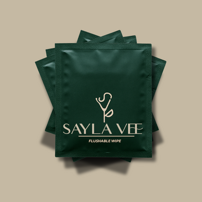 Sayla Vee flushable travel wipe size chart, 8 by 6 inches unfolded